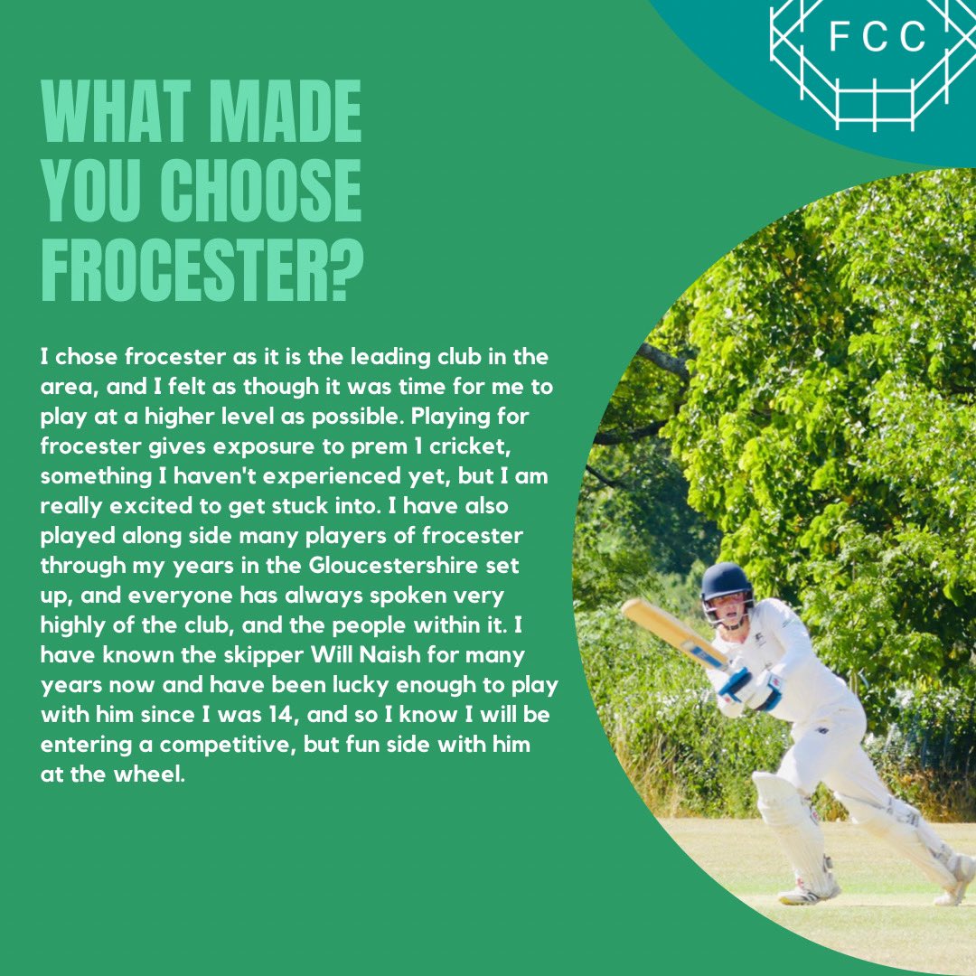 FrocesterCC's tweet photo. We are absolutely delighted to announce that @englandcricket under 19 and @Gloscricket rising star Tommy Boorman has joined us from our very good friends @DumbletonCC 

We can’t wait to see him represent the famous red picket fence! 🤌 💚❤️

#WelcomeTommy #UpTheFros https://t.co/H5FsfT39WT