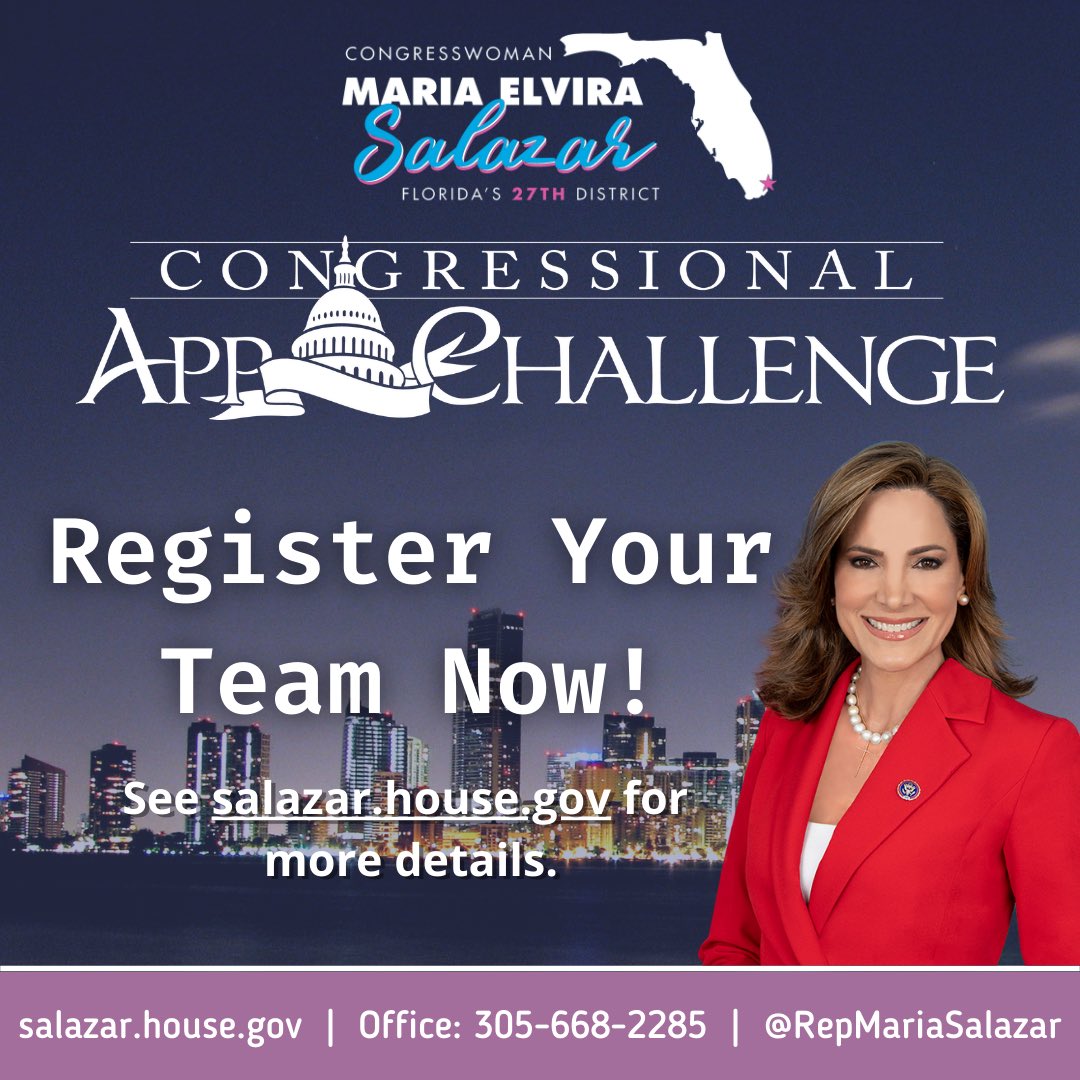 🚨Today is the LAST FULL DAY to enter my annual Congressional App Challenge! The deadline to enter is TOMORROW at 5:00PM. All required materials MUST be submitted by then. Good luck! Link to register 👉 webportalapp.com/sp/login/congr…