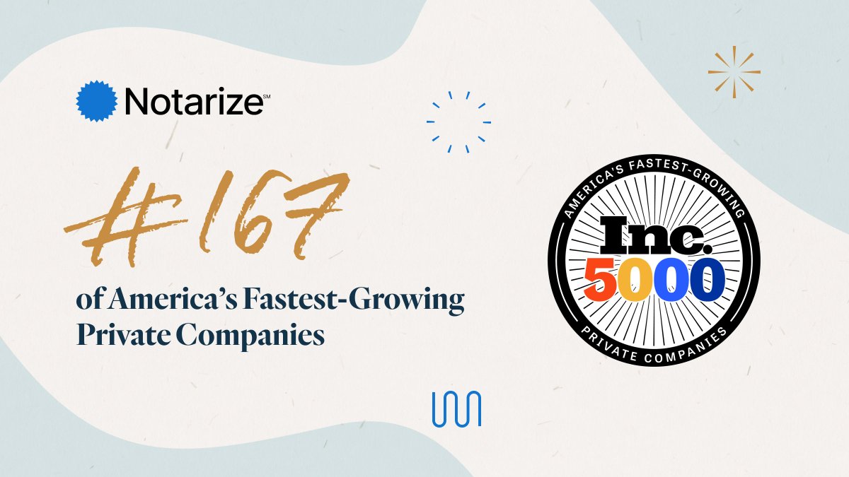 MelDiPage's tweet photo. That's 2️⃣ years in a row for @Notarize! 🏆🚀

We're honored to be named #167 on @Inc's prestigious list of American's Fastest-Growing Private Companies!

#INC5000 https://t.co/Wh1BKVAB0c https://t.co/LbHbxDt0Yq