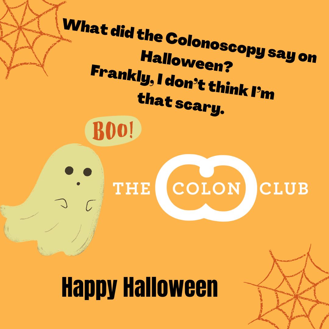 TheColonClub's tweet photo. It's never too scary to schedule a colonoscopy! Everyboo should be doing it!! Happy Halloween from The Colon Club. #ontherise #together #survivors #carepartners #colorectalcancer #under45 https://t.co/qGvkNEGqSC