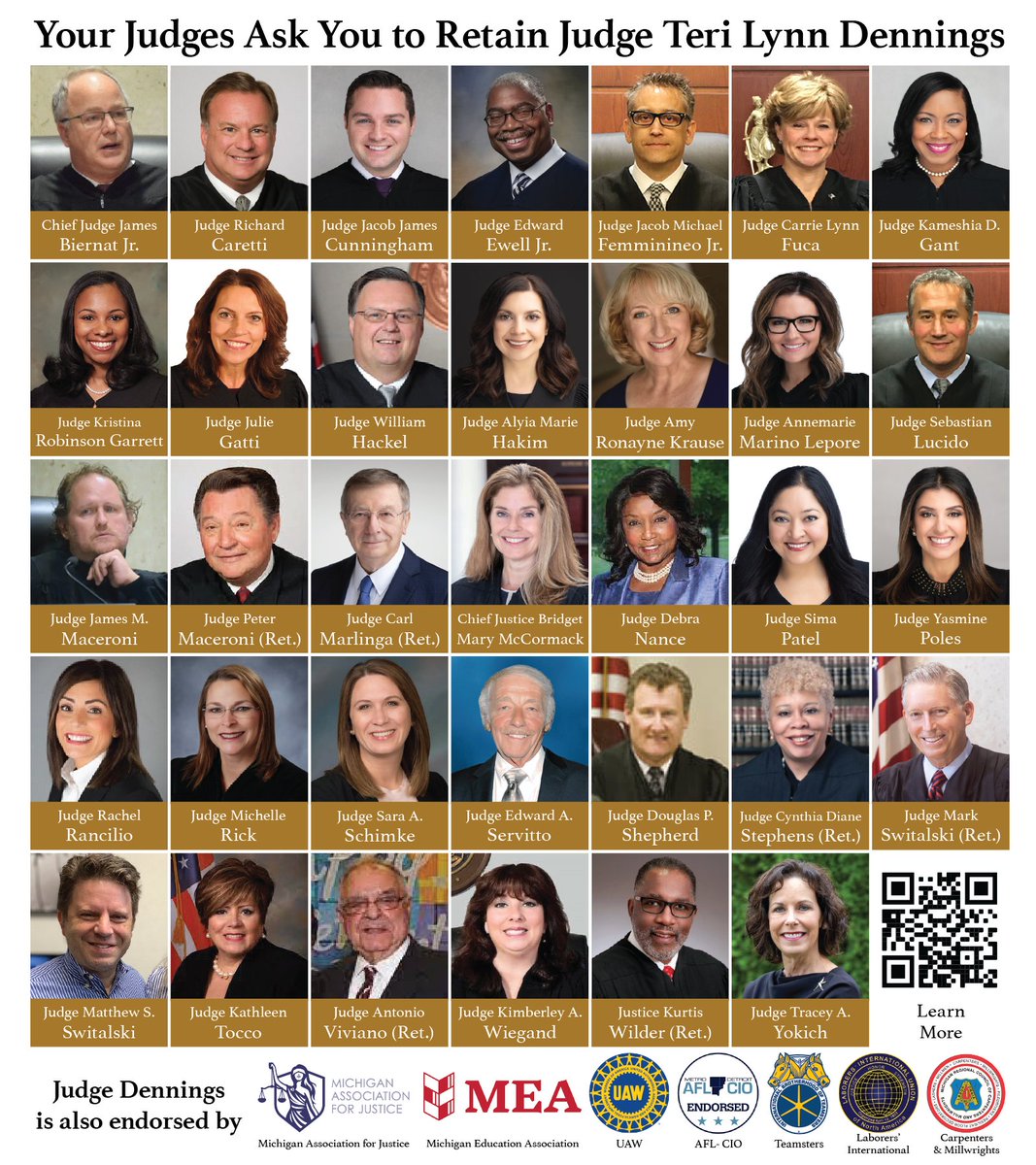 The people who know the duties and responsibilities of being a judge overwhelmingly support retaining Judge Teri Lynn Dennings.

#TheJudgesChoice