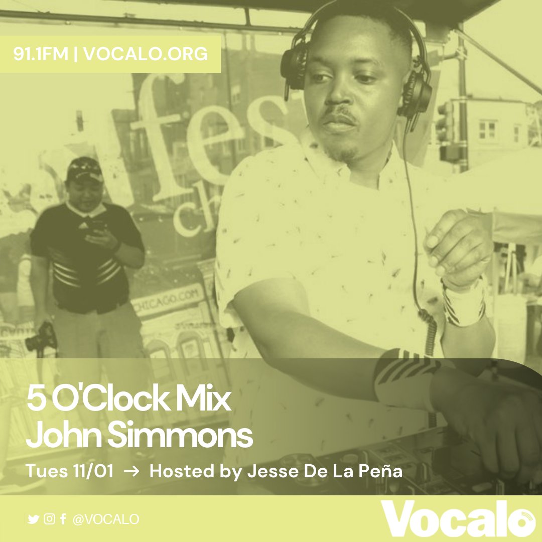 Tonight, we've got @djjohnsimmons on the decks! Tune in for your daily 5 O'Clock Mix hosted by @jessedelapena... Spinning from 5-6pm CST only on 91.1 FM 📻 Vocalo.org/player