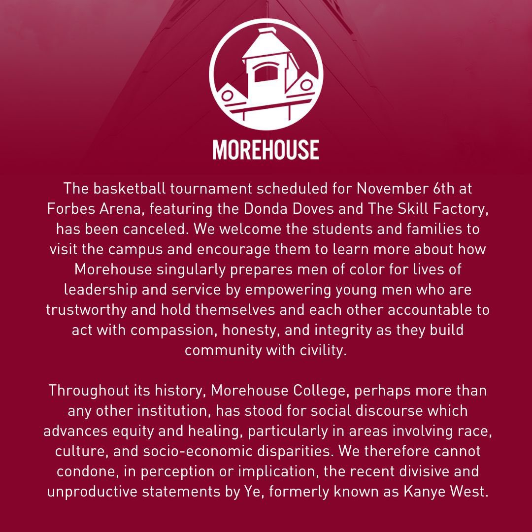 Morehouse cancels basketball tournament with ties to Kanye West wsbtv.com/news/local/atl…