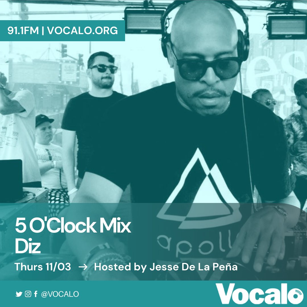 Set that dial to 91.1 and hear the sounds of @dizjuardo on the 5 O'Clock Mix up next! Hosted by @jessedelapena every weekday from 5-6 pm CST! Only on 91.1 FM 📻 Vocalo.org/player