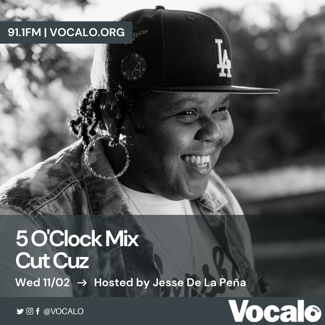 Up next, @DJCutCuz is hittin' up our airwaves on the 5 O'Clock Mix! Hosted by @jessedelapena, as always. Tune in next from 5-6pm CST only on 91.1 FM 📻 Vocalo.org/player
