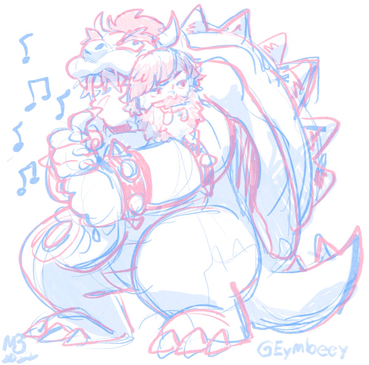 My character Neta in a Bowser onesie with a @jackblack mask playing the saxaboom as requested by mods 😂