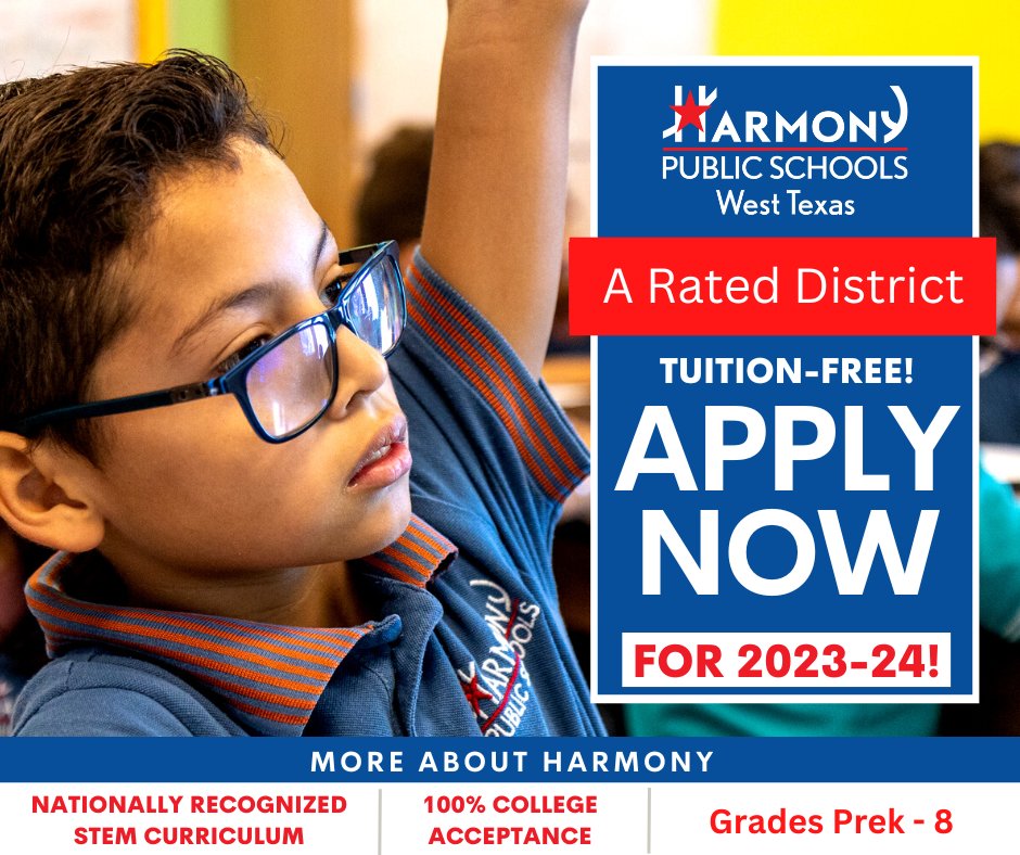 HarmonyLubbock's tweet photo. Open enrollment for the 2023-2024 school year is now open.  Make the best decision for your student and apply today https://t.co/WiaFmw0trZ. https://t.co/SB87ki70Nr