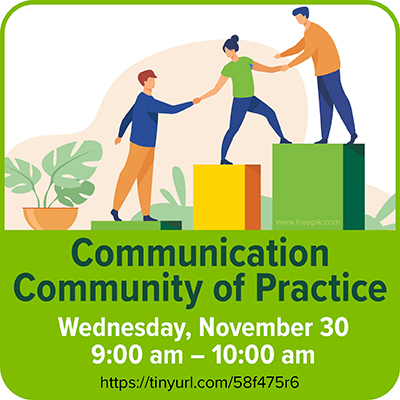 tinyurl.com/58f475r6. You are invited to regularly interact with your peers and build new relationships across UAB while improving your communication skills. Participants share a passion for something they do and learn how to do it better together. Wed, November 30, 9 – 10 am.