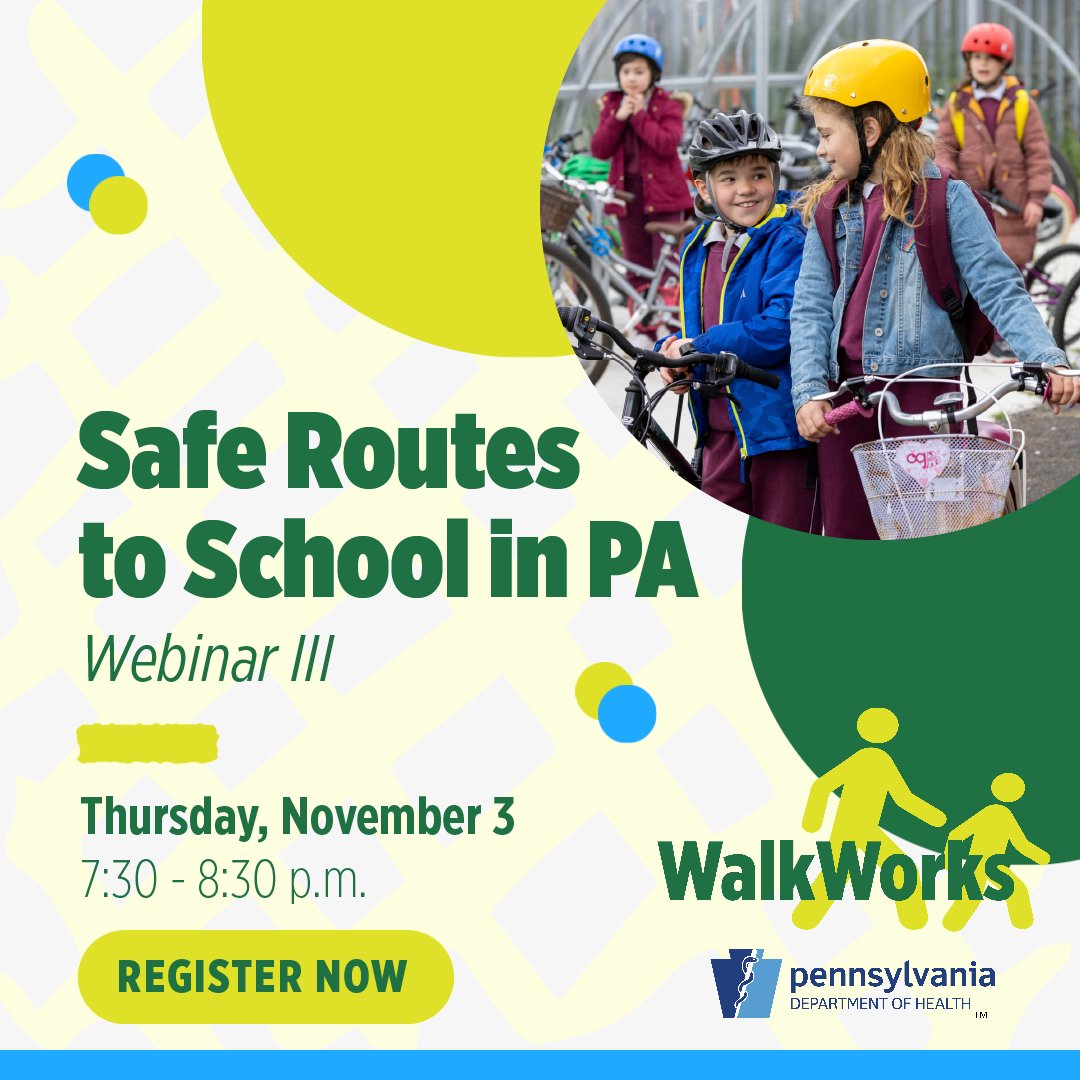 Join us this Thursday, November 3rd at 7:30 p.m. to learn what a community needs to work on in order to support a Safe Routes to School Program and how to apply for funding. Free and open to all! #activetransportation 
zoom.us/webinar/regist…