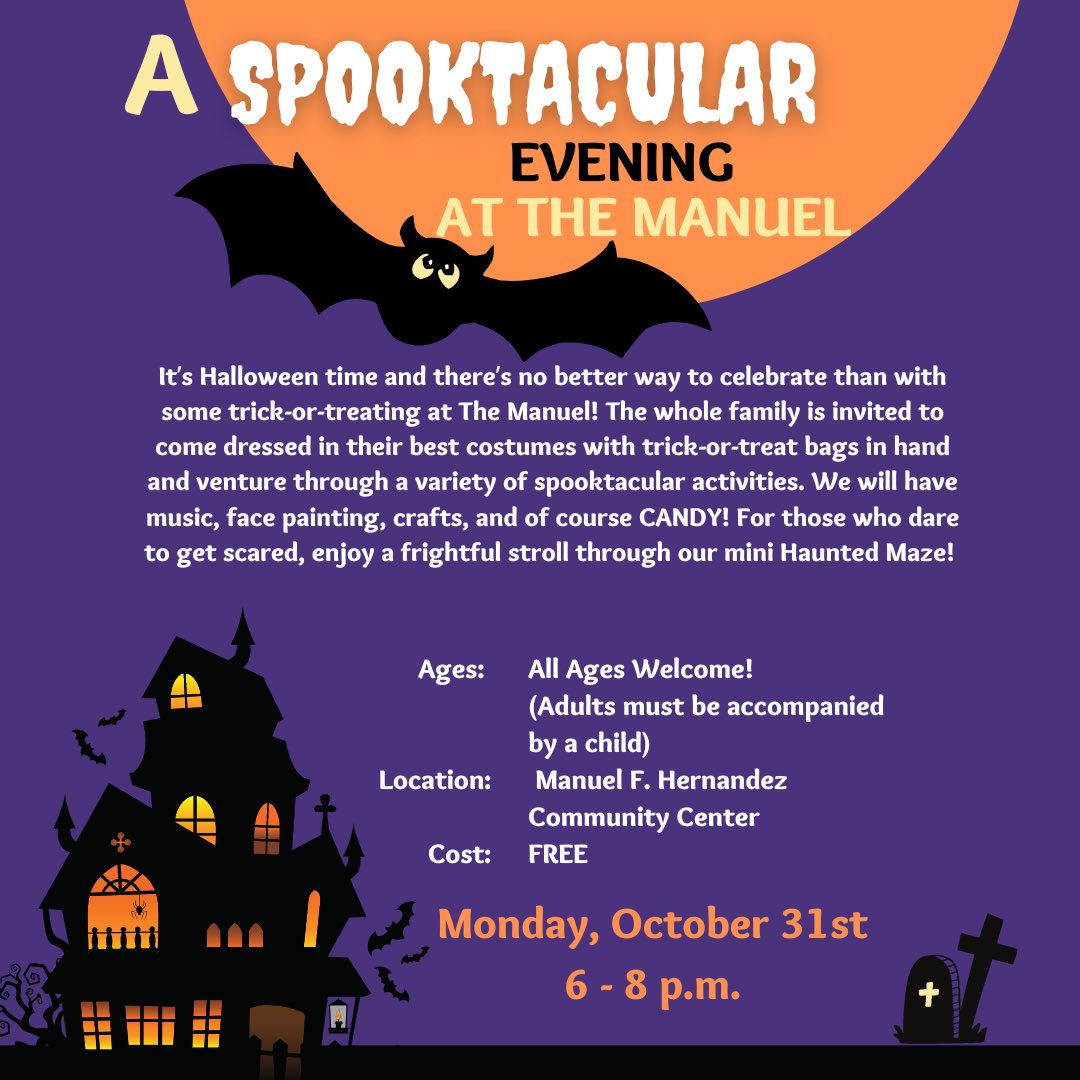 Join us for our Spooktacular this evening at the Manuel!! Event is from 6-8pm at 247 W. Ferguson! See you there! #halloween #spookyseason #visitvisalia #cityofvisalia