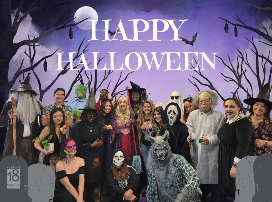 Eleven18Arch's tweet photo. Happy Halloween from all of us at ELEVEN18 Architecture! 🎃

Enjoy our annual post card! This year theme was "Classic Scary Halloween" 😄

#halloween2022 #spookyseason #happyhalloween #trickortreat #costume #orlandoflorida #officeparty #bestteam #architecture #eleven18 https://t.co/ZdfhEai9Qs