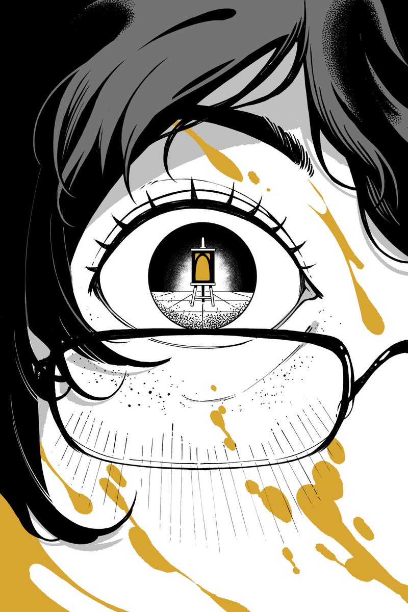 eye focus freckles glasses 1girl monochrome yellow eyes solo  illustration images