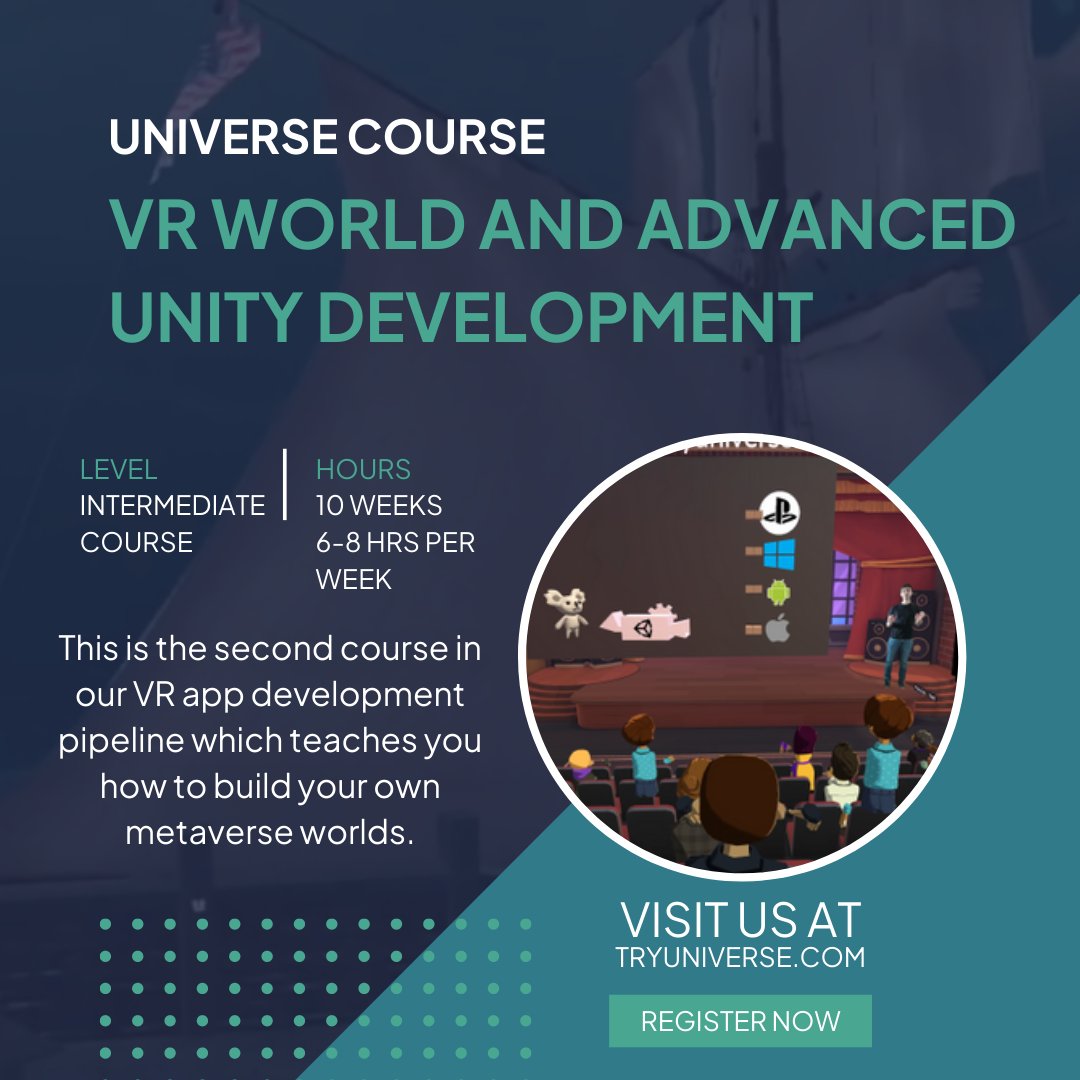 Regardless of what you're looking to learn, we've got you covered in all things virtual reality development at Universe! Amazing teachers and a class full of learners alongside you in virtual reality. Explore at TryUniverse.com