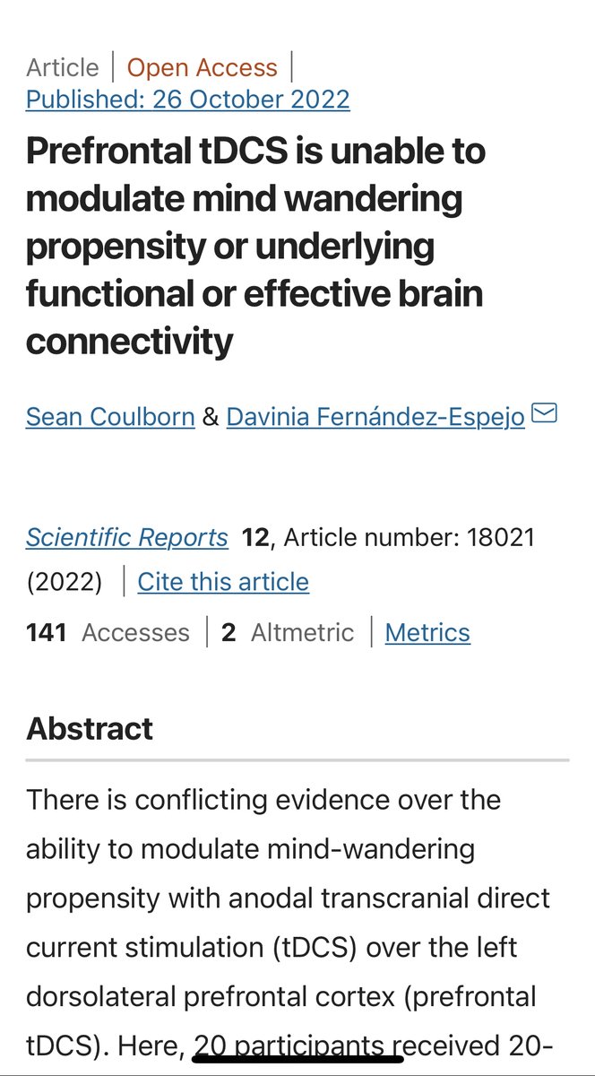 Sean Coulborn, PhD (@seancoulborn) on Twitter photo Very pleased to announce our work demonstrating prefrontal tDCS is unable to modulate mind-wandering is now published in <a href="/SciReports/">Scientific Reports</a>
tinyurl.com/4944vwu5
<a href="/daviniaferes/">Davinia Fernández-Espejo</a>
Thanks to <a href="/TheCHBH/">The Centre for Human Brain Health</a> <a href="/unibirmingham/">Uni of Birmingham</a> where we collected the data & <a href="/Impact_Aim_Mrc/">@MRC_AIM_DTP</a> <a href="/The_MRC/">Medical Research Council</a> for the funding Very pleased to announce our work demonstrating prefrontal tDCS is unable to modulate mind-wandering is now published in <a href="/SciReports/">Scientific Reports</a>
tinyurl.com/4944vwu5
<a href="/daviniaferes/">Davinia Fernández-Espejo</a>
Thanks to <a href="/TheCHBH/">The Centre for Human Brain Health</a> <a href="/unibirmingham/">Uni of Birmingham</a> where we collected the data & <a href="/Impact_Aim_Mrc/">@MRC_AIM_DTP</a> <a href="/The_MRC/">Medical Research Council</a> for the funding