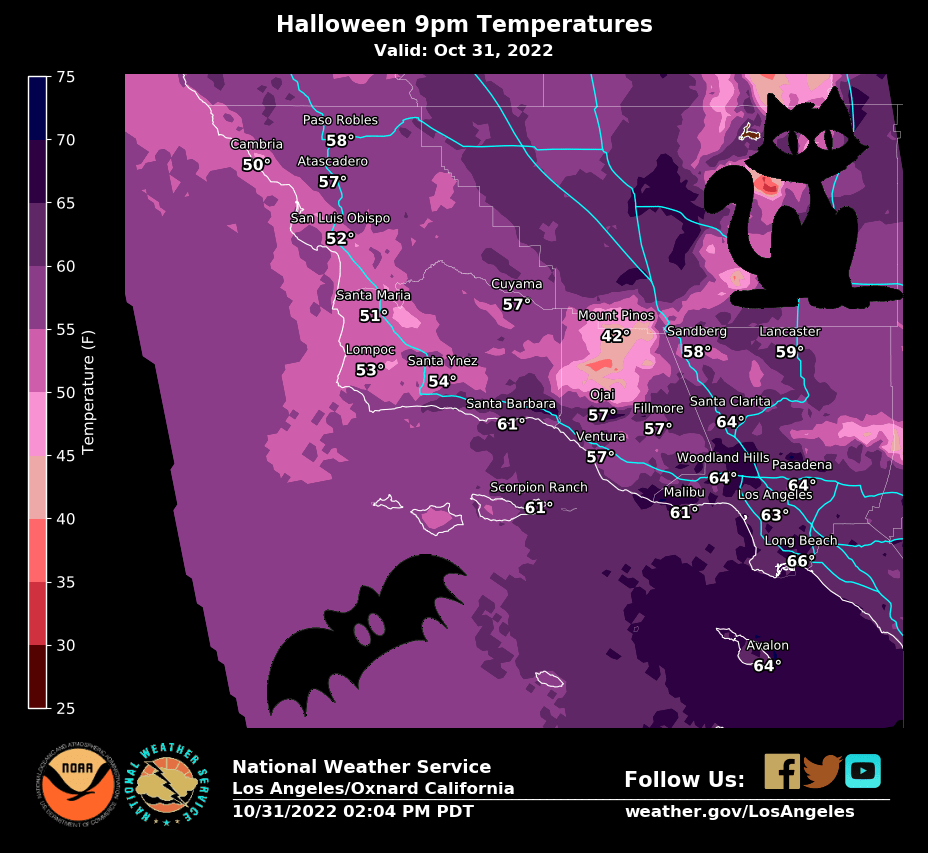 Rain is in the forecast, but not for tonight. Dry, calm, mild evening on track for #Halloween activities. This forecast is in the bag folks. Have fun and stay safe. #cawx
