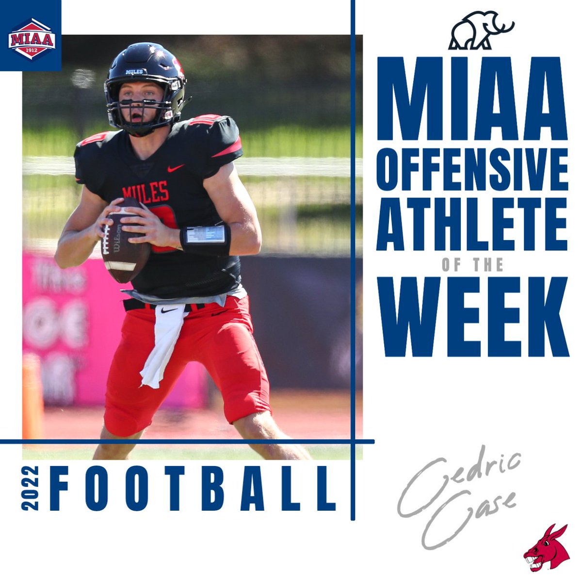🆕 MIAA Football Athletes of the Week, presented by @MammothBuilt🏈⬇️ @UCMFootballTeam's quarterback Cedric Case broke a 16-year-old program record to be named week nine's MIAA Offensive Athlete of the Week👏 🔗| bit.ly/3FCuXG9 #BringYourAGame
