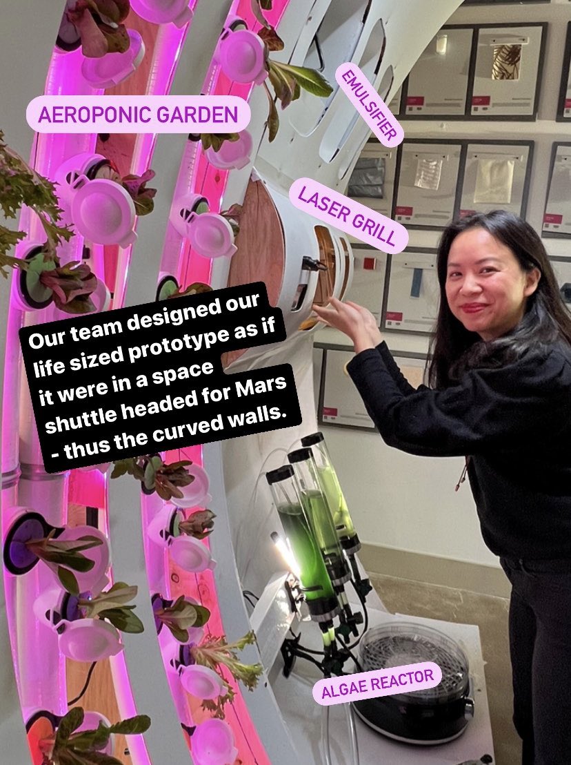 NonfictionD's tweet photo. Here’s Fi Nguyen (Strategy Director) for scale - our life-size prototype for @NASA @DeepSpaceFood really is life-sized!
#visitmars #nasa #spacefood #designfirm #spacearchitecture https://t.co/KhuL6QO5nQ