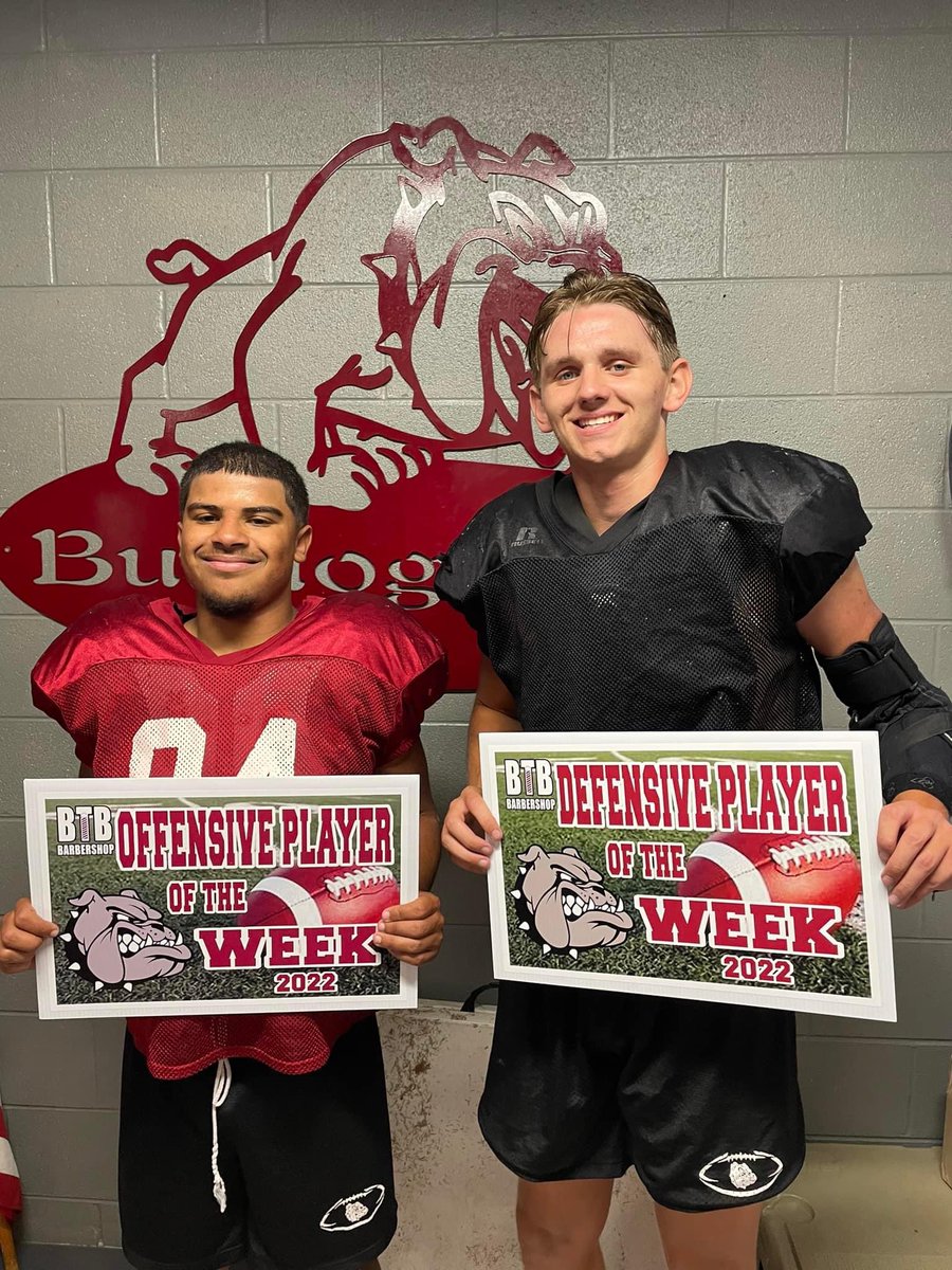Congratulations to the BTB Offensive and Defensive Players of the Game against Heavener: <a href="/JohnsonJordanRB/">Jordan Johnson</a> &amp; Brycen Graham 🐾🏈🚩