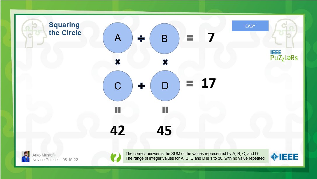 Round up the values to solve this squaring the circle #puzzle.  Solve it in the #IEEE Puzzlers community and earn Puzzler badges.
ieee-collabratec.ieee.org/app/community/…