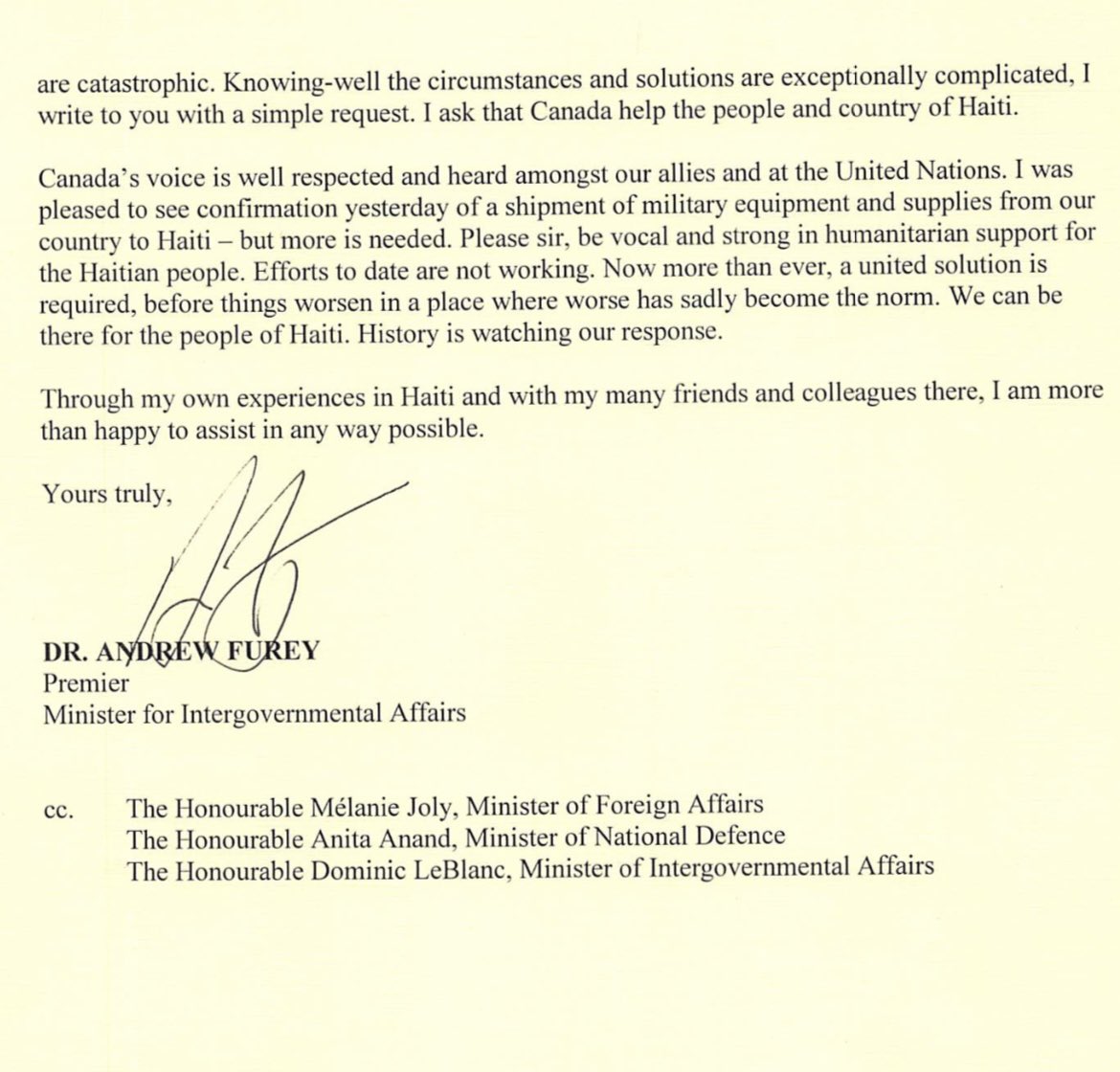 Andrew Furey (@fureyandrew) on Twitter photo Haiti and its people are close to my heart. Since the 2010 earthquake, I have helped provide medical relief and work alongside incredible health care professionals. Haitians need our help, so I have written our Prime Minister asking him to provide strong support. Haiti and its people are close to my heart. Since the 2010 earthquake, I have helped provide medical relief and work alongside incredible health care professionals. Haitians need our help, so I have written our Prime Minister asking him to provide strong support.