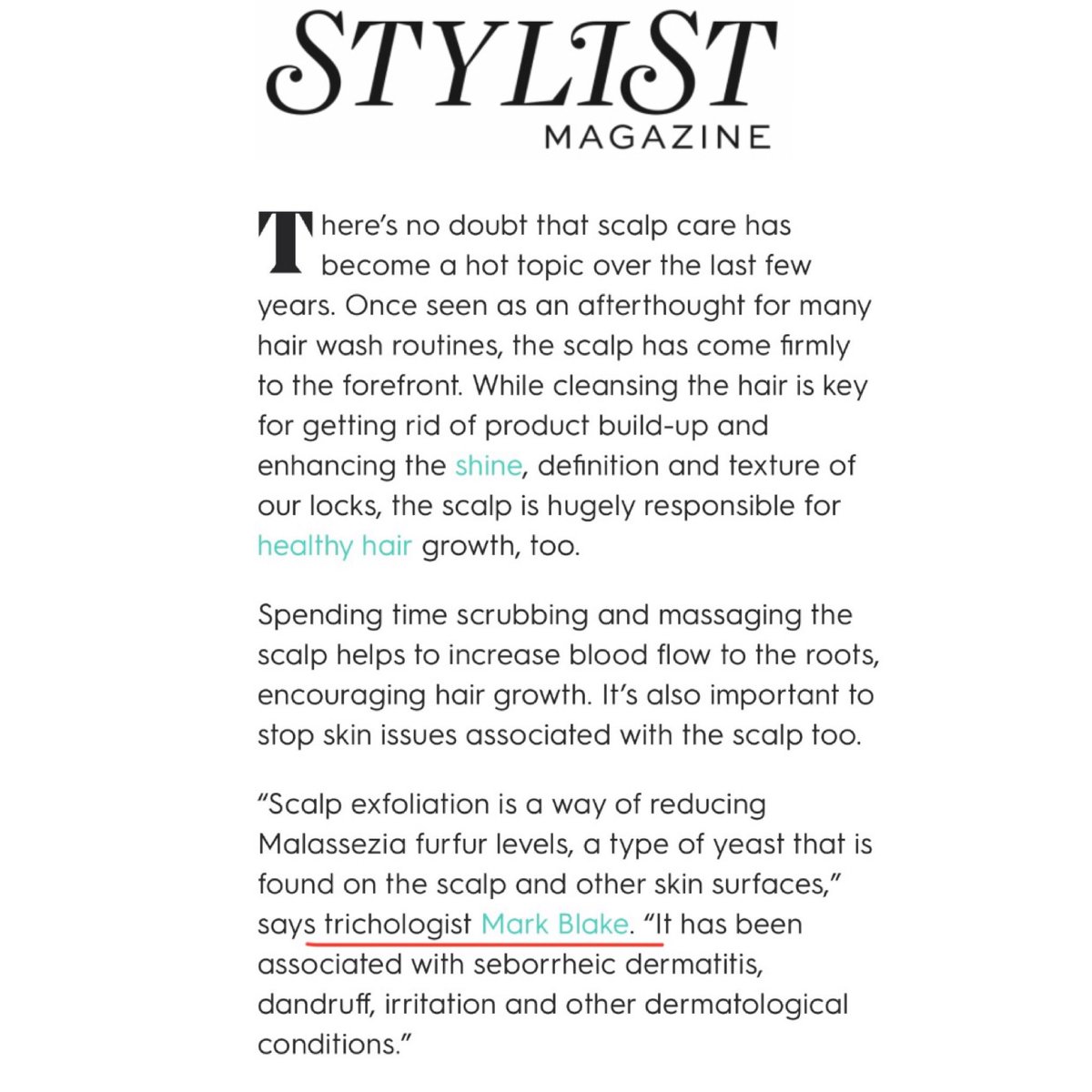 Mark_Blake's tweet photo. Latest press in Stylist magazine The best way to exfoliate your scalp if you have textured hair. https://t.co/r8FJxWYeWm  #markblake #markblaketrichologist #internationaltrichologist #trichologist @TrichologistsUK  #harleystreet #gloucester #cheltenham #cirencester #liverpool https://t.co/y4JPEGBXRZ