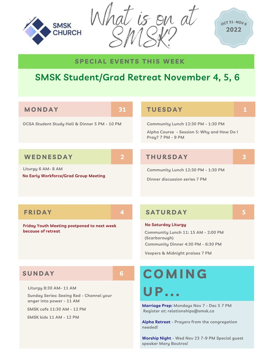 onSMSKoc's tweet photo. What is on at SMSK this week! https://t.co/2MZdrBrPeZ