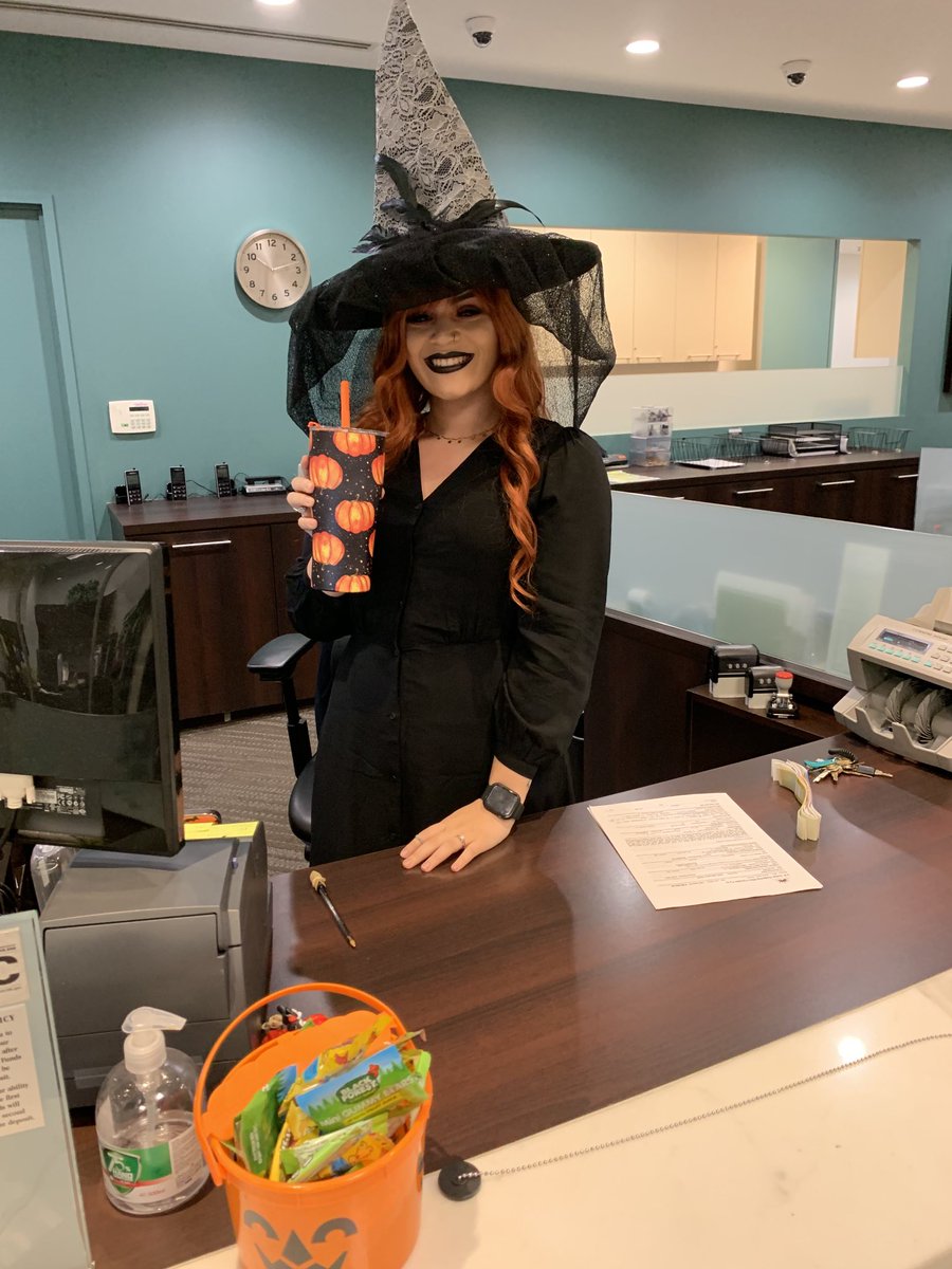 My bank teller was rocking her witch costume today!!! #halloweenspirit