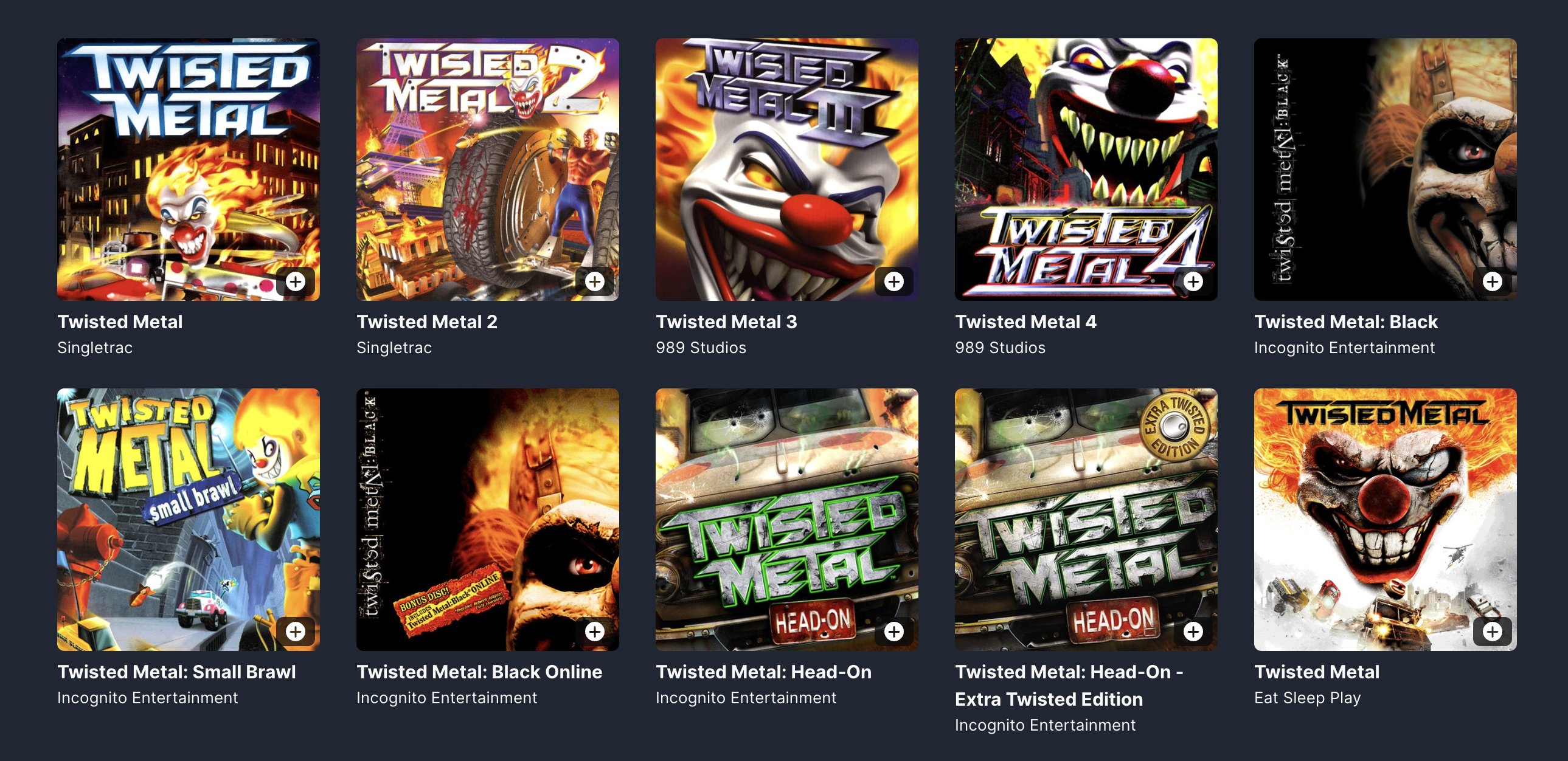 With Twisted Metal 1&2 getting added to the Game Category do you