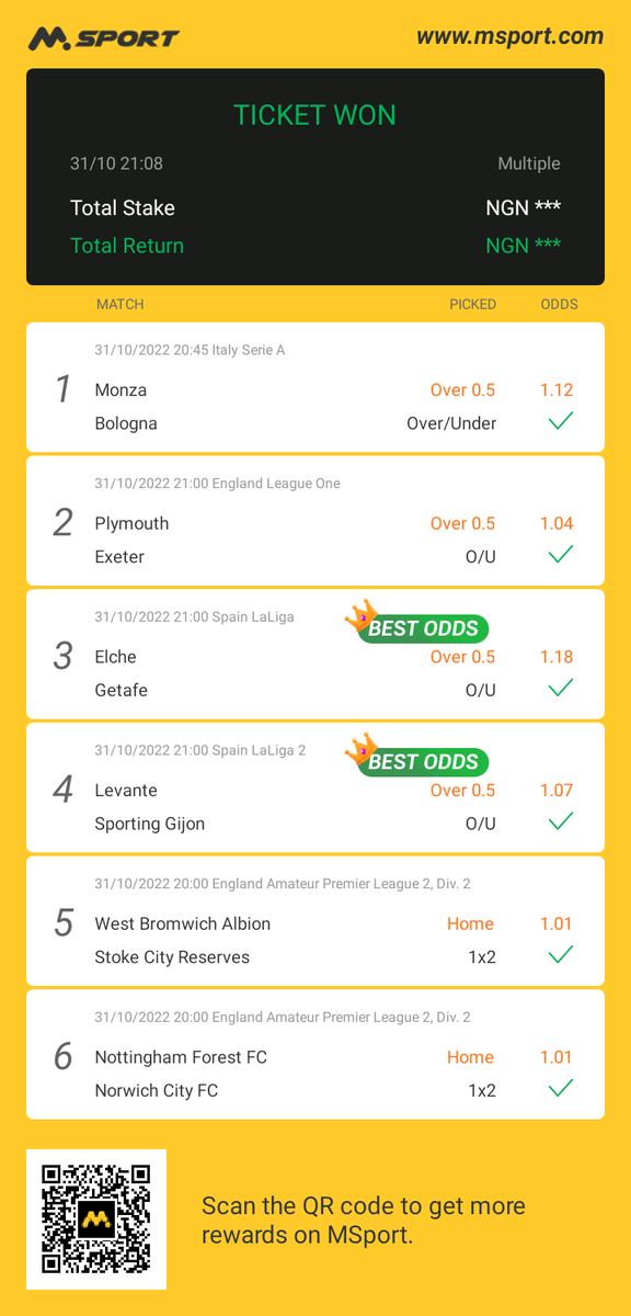 juwonlobetter's tweet photo. This is my winning ticket on MSport, check the bet details and win together:
https://t.co/12cMw3BBDI https://t.co/LfROEanIWI