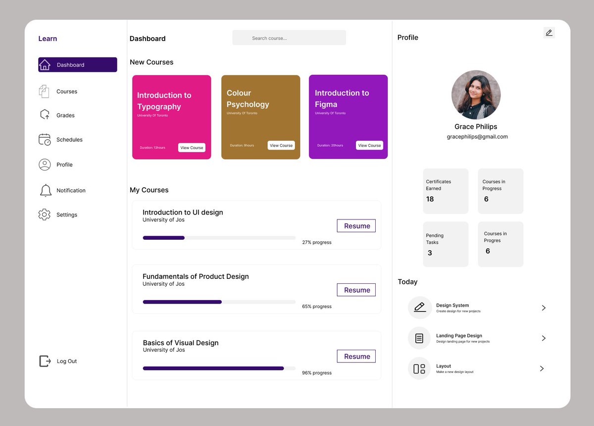 Day 16: UI for the dashboard and profile tab of an LMS site.

@genesys_comm 
#genesysCommunity
#genesysCodeAndDesign
#genesysChallenge
