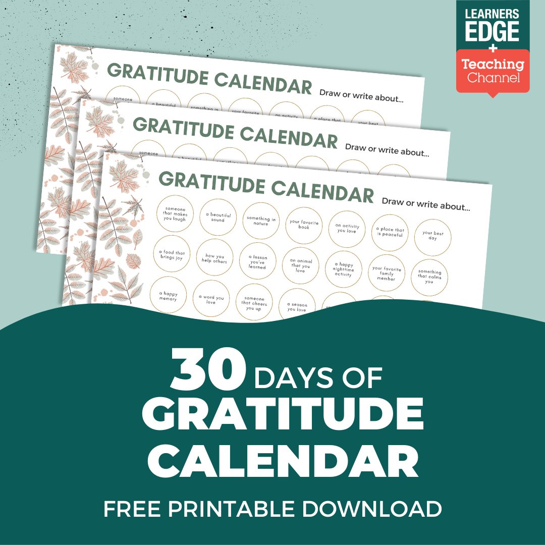 TeachingChannel's tweet photo. Tomorrow we're kicking off our #30DaysofGratitude Challenge!

Join us every day in November for a new gratitude prompt that you can write, draw, or even talk about with friends and family. Let's build a gratitude habit together!
https://t.co/NSFUBwKMpW https://t.co/HVq95YhQCr