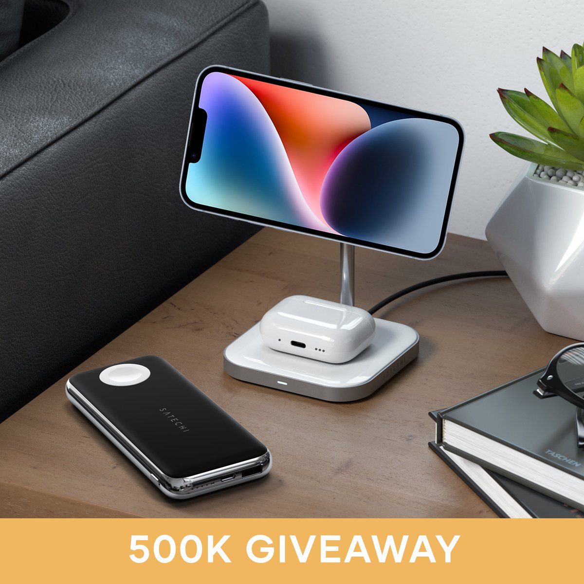 Satechi's tweet image. 🎉500K IG #GIVEAWAY🎉  Win a new iPhone 14 + AirPods Pro 2 or $150 credit to satechi.net! Want in? Here&apos;s how to enter:

1. Retweet this tweet
2. Follow @satechi
3. Tag your friends in the comments
4. Click the link below &amp;amp; submit contact info
satechi.net/pages/satechi-…