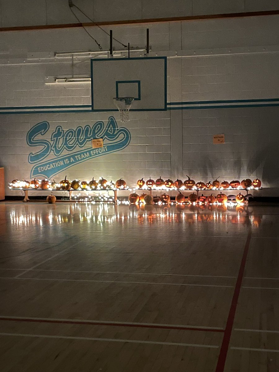 Happy Hallowe’en from Steves! A parade, a mass pumpkin carving in the gym, and a Jack- o’- Lantern display for parents and students to see made for lots of smiles 🎃. #sd38learns