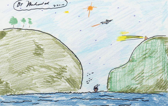 Several drawings by @MuhammadAli in this auction tmnauctions.com/auctions/catal… are of same image. Description: 'Ali intended the ship to represent life, the cliffs to represent the highs and lows of life, and the lighthouse to represent the light that shows you the way through life.