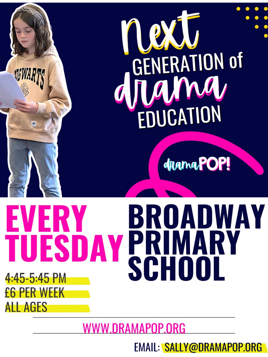 dramapoprdale's tweet photo. So excited to announce our first in-school after school drama club is launching next week (Tues 8th) at the amazing @broadwayprimary 
We can’t wait to get started 🙌🏻 https://t.co/1uhQ1vBhPl