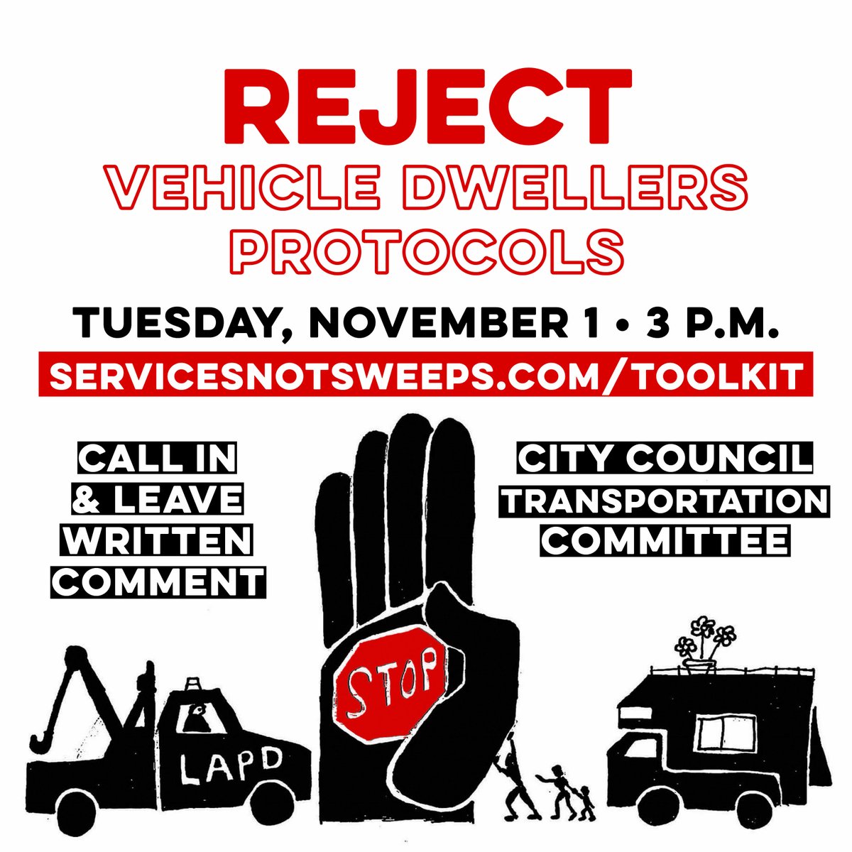 See servicesnotsweeps.com/toolkit for tmrw's Council Transportation committee mtg. They should be providing real housing options. Punishing &amp; targeting vehicle dwellers with towing, or providing bogus "service offers" that in reality lead to NOTHING, is inhumane #housekeysnothandcuffs!