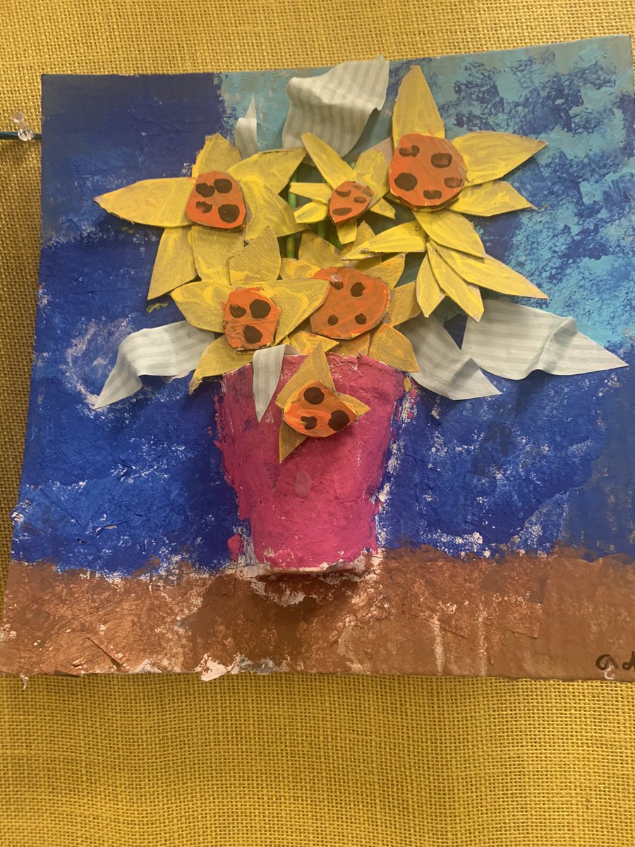 woodard_julie's tweet photo. 4th grade studied the idea of Van Gogh sunflowers but created them in kind of a @DarrellWakelam sarah_hand @ArtistHockney combo ish style!!
@rockwallschools @risdfinearts #rockwallisd
#pullenpride
#itstartshereRISD https://t.co/lijeOEfAxx