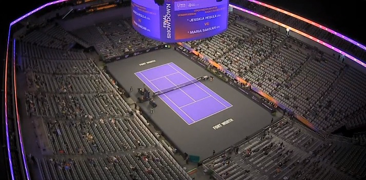 josemorgado's tweet photo. Crowd for the first singles match of the WTA Finals in Fort Worth, featuring US's #1 Jess Pegula. https://t.co/QRbyFrepfJ