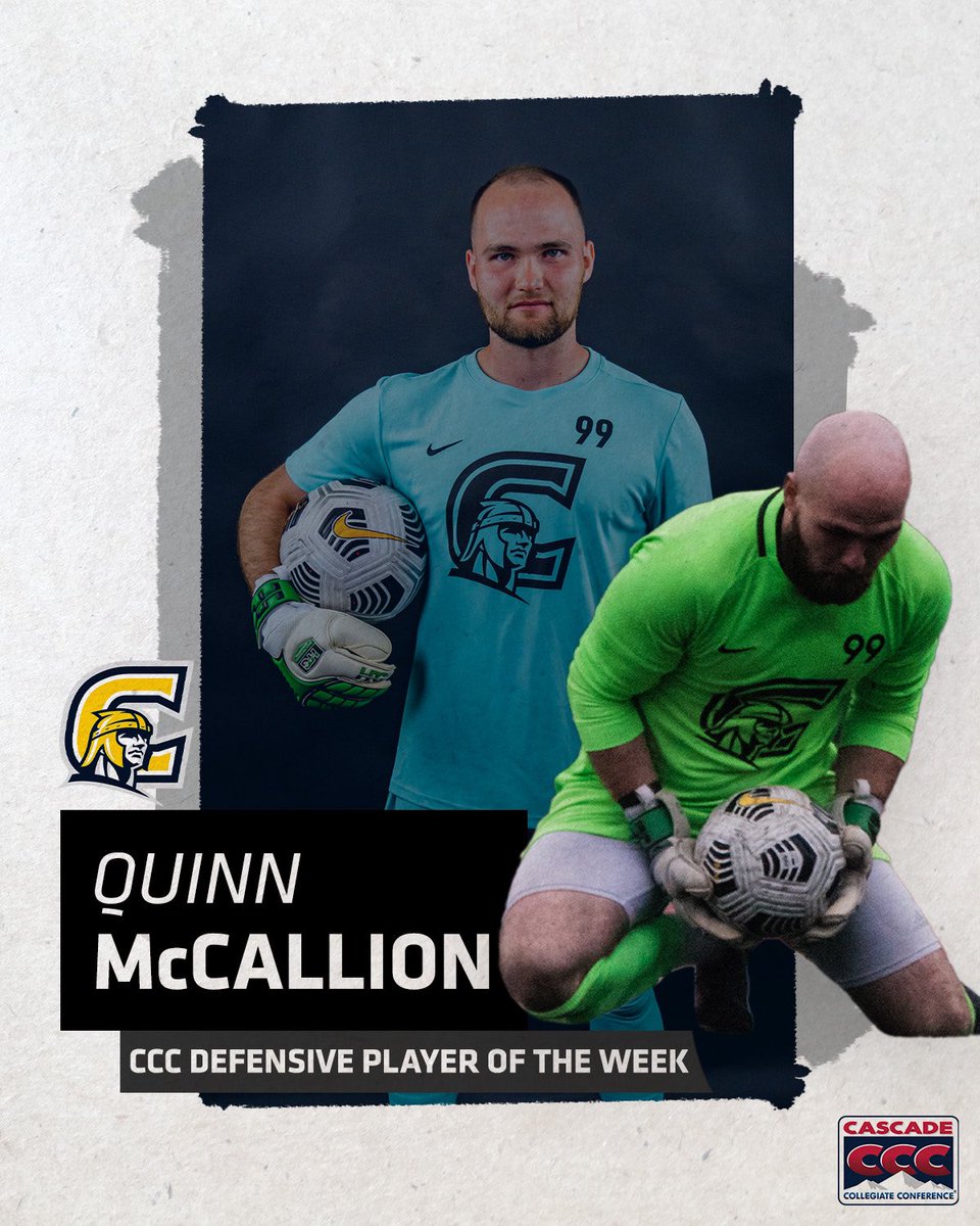 Corban Men’s Soccer graduate student goalkeeper Quinn McCallion becomes the first student-athlete in CCC history to win the Defensive Player of the Week award 𝐅𝐈𝐕𝐄 𝐓𝐈𝐌𝐄𝐒 in a single season! 🤯🧱

#WeAreCorban