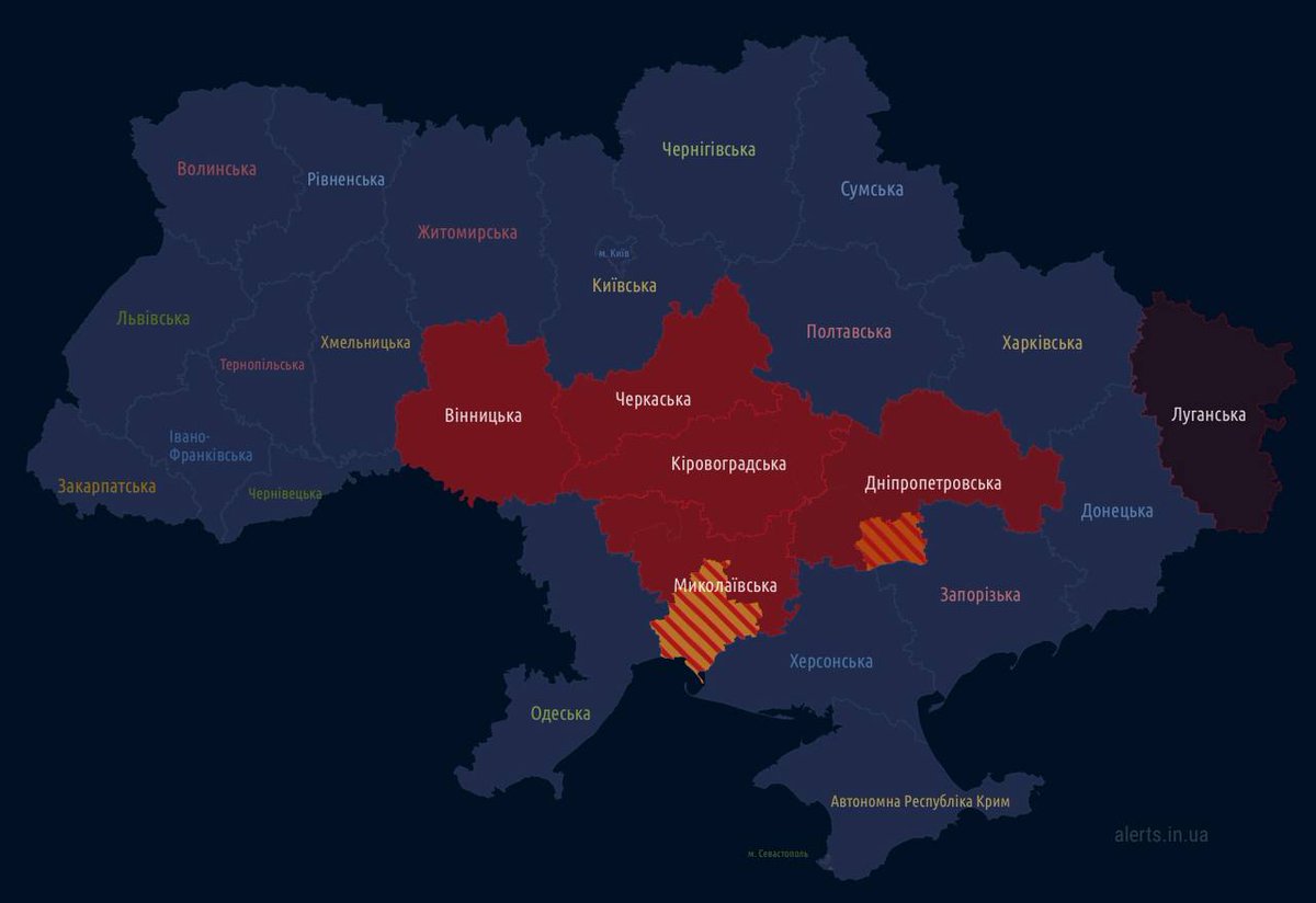 ❗️Мапа повітряних тривог станом на зараз. Там де зараз тривога, пройдіть в укриття! 🚨