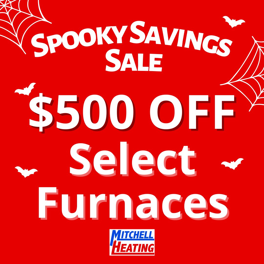 MitchellHVAC's tweet photo. Happy Halloween! On the spookiest day of the year, we wanted to offer our customers savings so good they're downright scary... Mwahahaha! Take $500 off select furnace options when you book your free estimate this month! 
https://t.co/LTJJAZOSHG https://t.co/XBTbiEKCaN