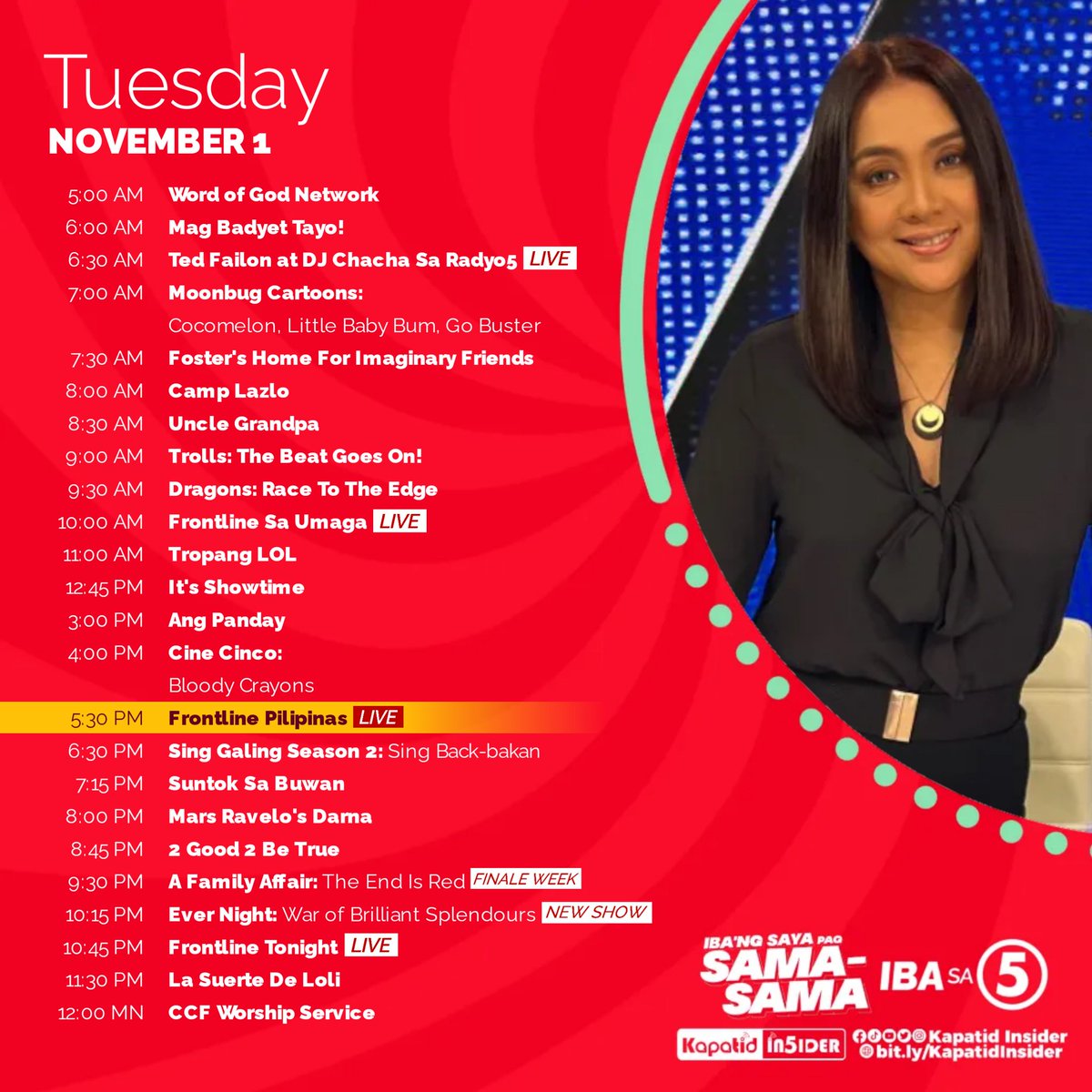 Be updated sa kaganapan ngayong Undas 2022 at kalagayan sa #PaengPH sa #FrontlinePilipinasTV5, 5:30 PM on #TodoMaxPrimetimeSingko!

#IBAngSayaPagSamaSama
#ÜareBERfect @TV5manila