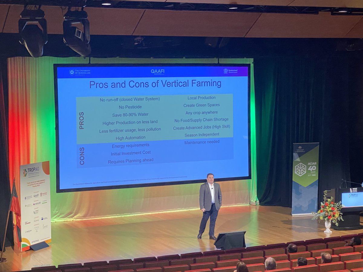 emmacoath's tweet photo. Pro’s and Con’s of Vertically Farming, presented by Paul Gauthier at ⁦@TropAg2022⁩ #tropag #verticalfarming #protectedcropping #feedingtheworld https://t.co/EIEBGv4wAL