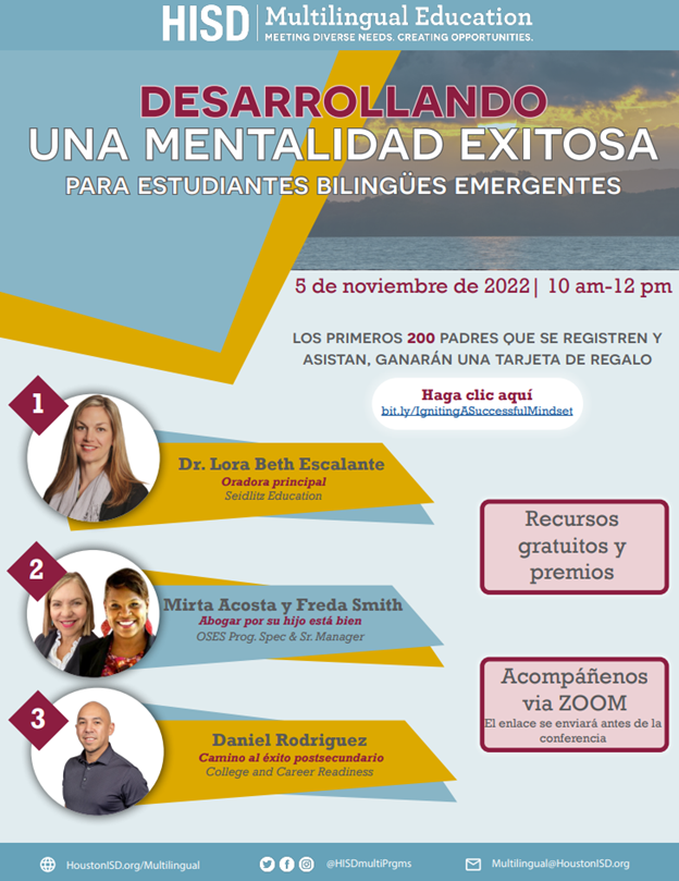 Parents, you do not want to miss this great opportunity to gain information to support your Emergent Bilingual student. Translation will be available in multiple languages! So register today! @HISDMultiPrgms <a href="/alamo_valentina/">Valentina Gomez- Alamo</a> <a href="/ByromJocelin/">Jocelin Byrom</a> <a href="/holly_shum/">Holly Shum</a> #MLPDTeam