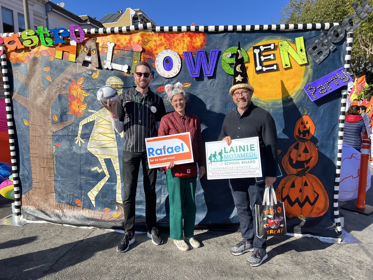 I’ve had so much fun celebrating Halloween with some amazing supporters, including <a href="/LondonBreed/">London Breed</a>, <a href="/Scott_Wiener/">Senator Scott Wiener</a>, &amp; <a href="/RafaelMandelman/">Rafael Mandelman</a>! 🎃

Nov. 8th is 8 days away! I’m confident we can get across the finish line together &amp; ensure student success for every child at SFUSD.