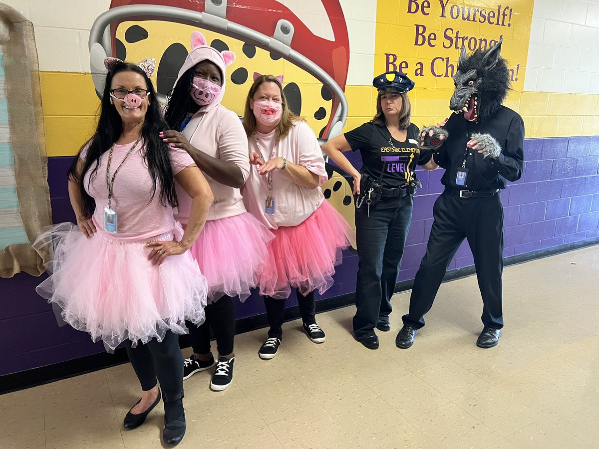 5th Grade Team as the “Three Little Pigs” because kids deserve to see that we like to have fun with them! #LevelUpEES
