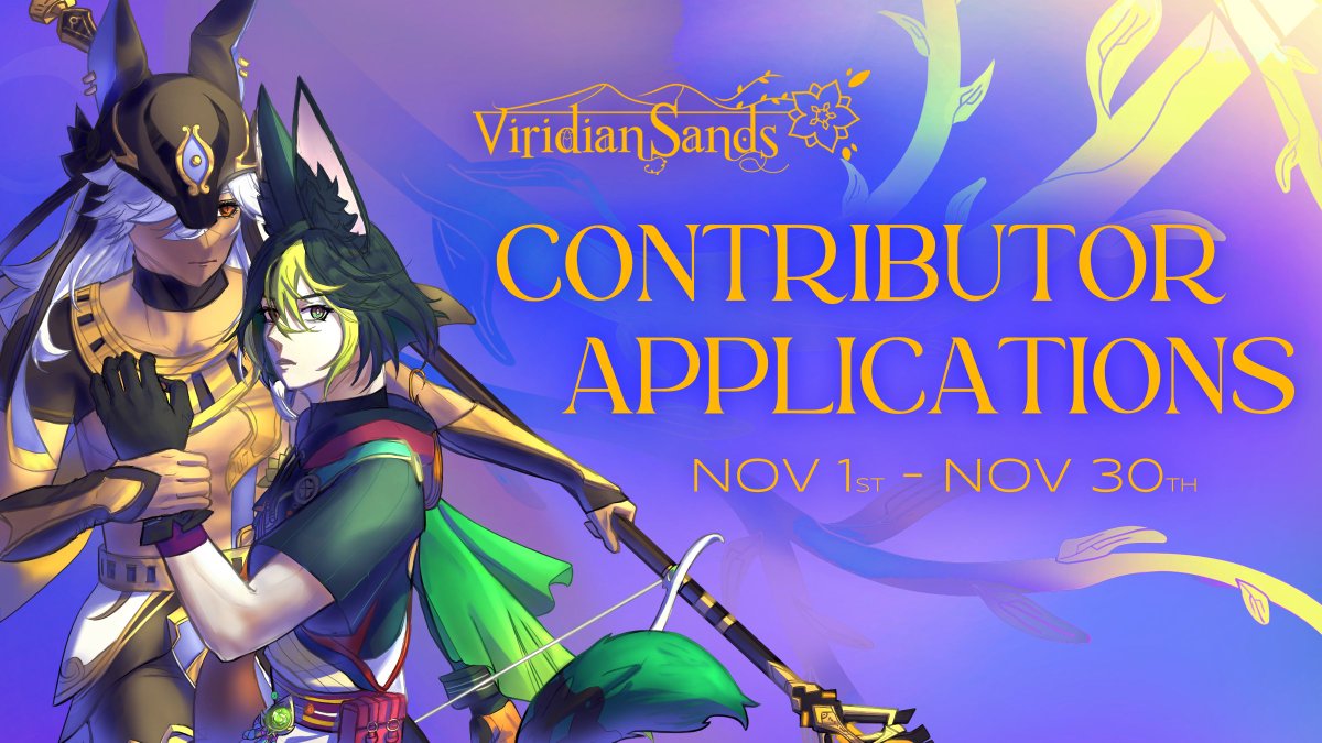 CynoNariZine's tweet photo. ⚡️APPLICATIONS OPEN🌱
Nov1 to Nov 30, 23:59 CET

Artists, Writers and Merch Artists applications for Viridian Sands, a CynoNari Zine are open!

🎨Artists - https://t.co/HfQtSisds9
✏️Writers - https://t.co/xFbhfjti9L
🛍Merch - https://t.co/Mpx1JxYu8u

#Genshinlmpact #CynoNari https://t.co/IHb02RzB1b