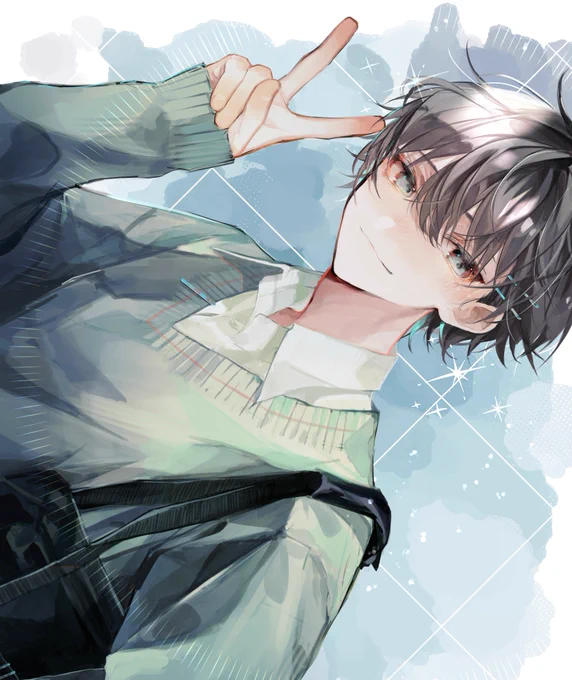 #パルミー超自撮りイラコン 素材写真を使用し制作しました!美少年を描こうと頑張りました・֊・ 