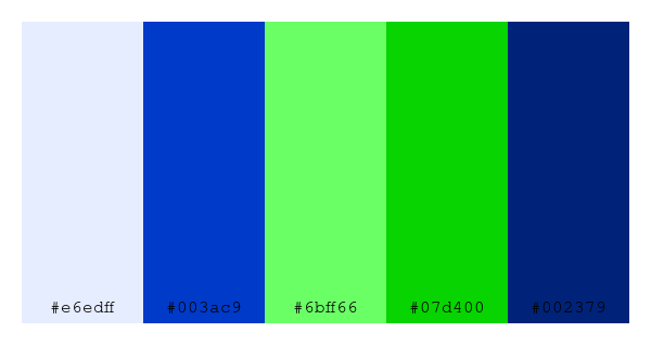 ColPaletteBot's tweet photo. Beep beep, here's a pretty color palette for you!
color-scheme.js parameters used:
- hue: 28
- variation: hard
- colors: #e6edff, #003ac9, #6bff66, #07d400, #002379
Have a lovely evening!
#twitterbot #colorpalette #colors #palette #prettycolors https://t.co/Lr8GR1K40a