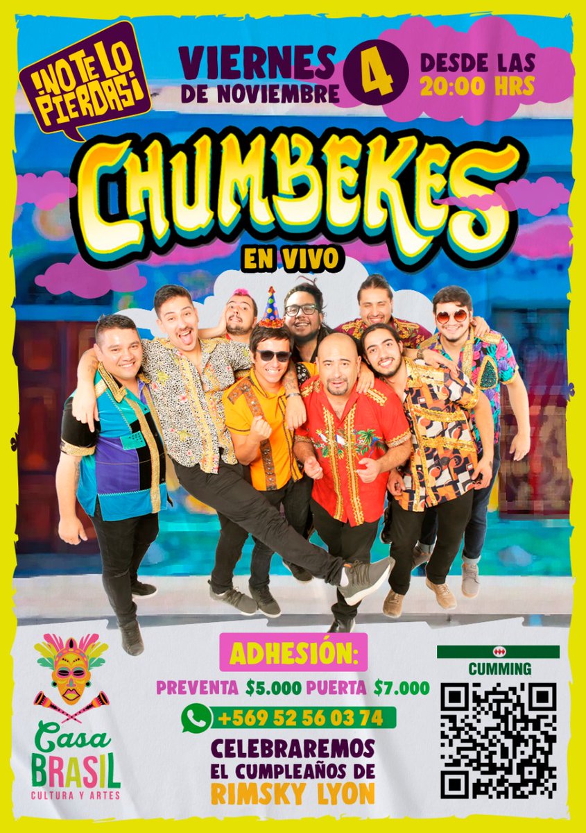 casabrasilscl's tweet photo. Viernes 4 Noviembre no te puedes perder este clásico! @Chumbekes en @casabrasilscl https://t.co/mCML8IA0RE
